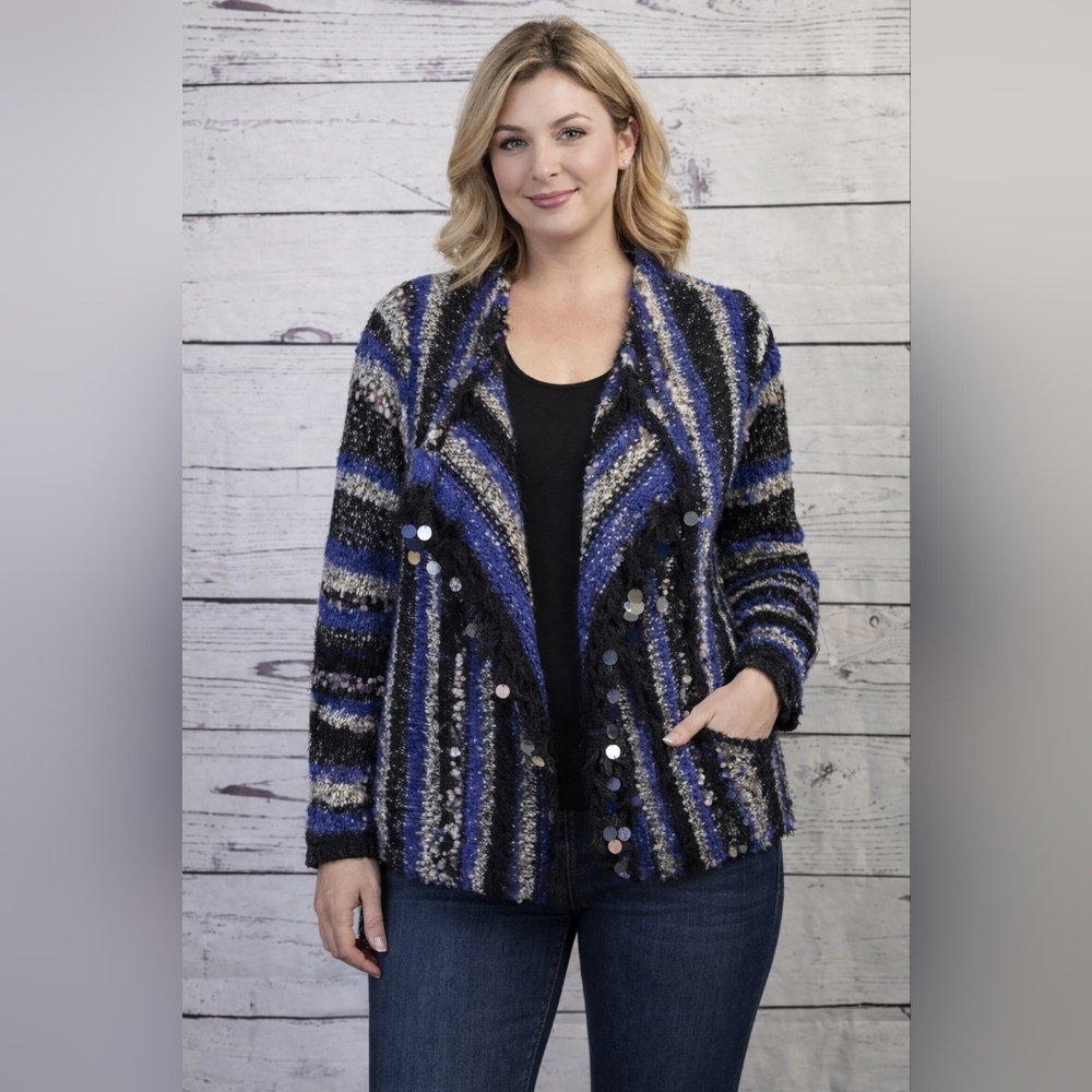 Ruby rd. Metallic Striped Sequinef Cardigan Sz. L #524
